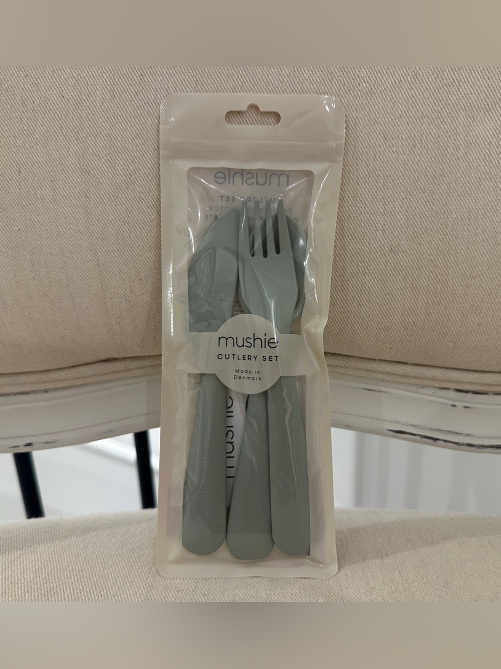 Mushie Cutlery Set (Fork, Spoon, Knife) in Sage NWT